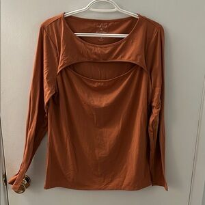 Nine West Terracotta Long Sleeve Cut-Out Top
